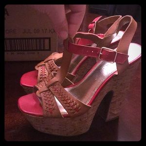 Light brown and fire orange Bakers cork heel